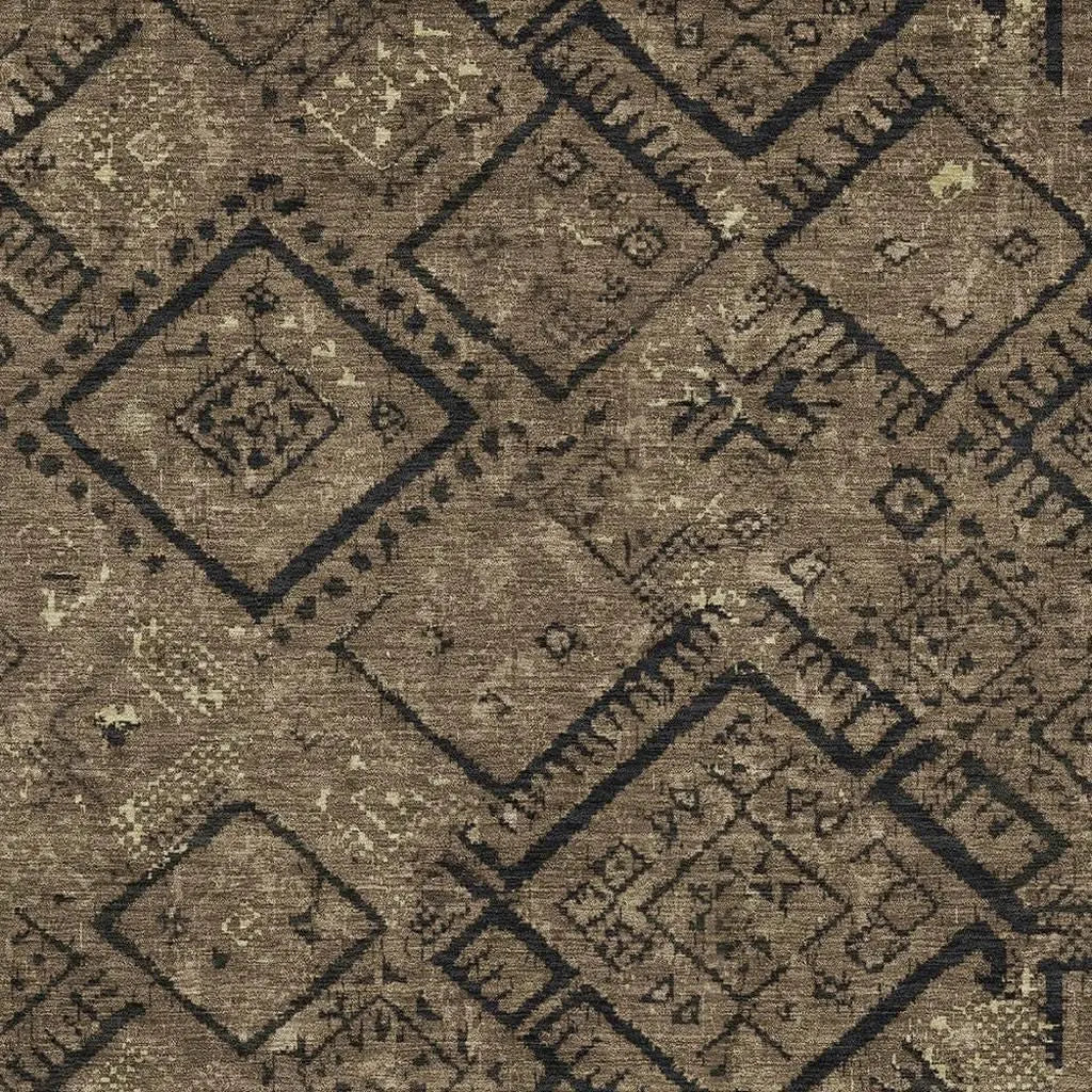 10' X 14' Chocolate And Brown Geometric Washable Indoor Outdoor Area Rug Homeroots Outdoor