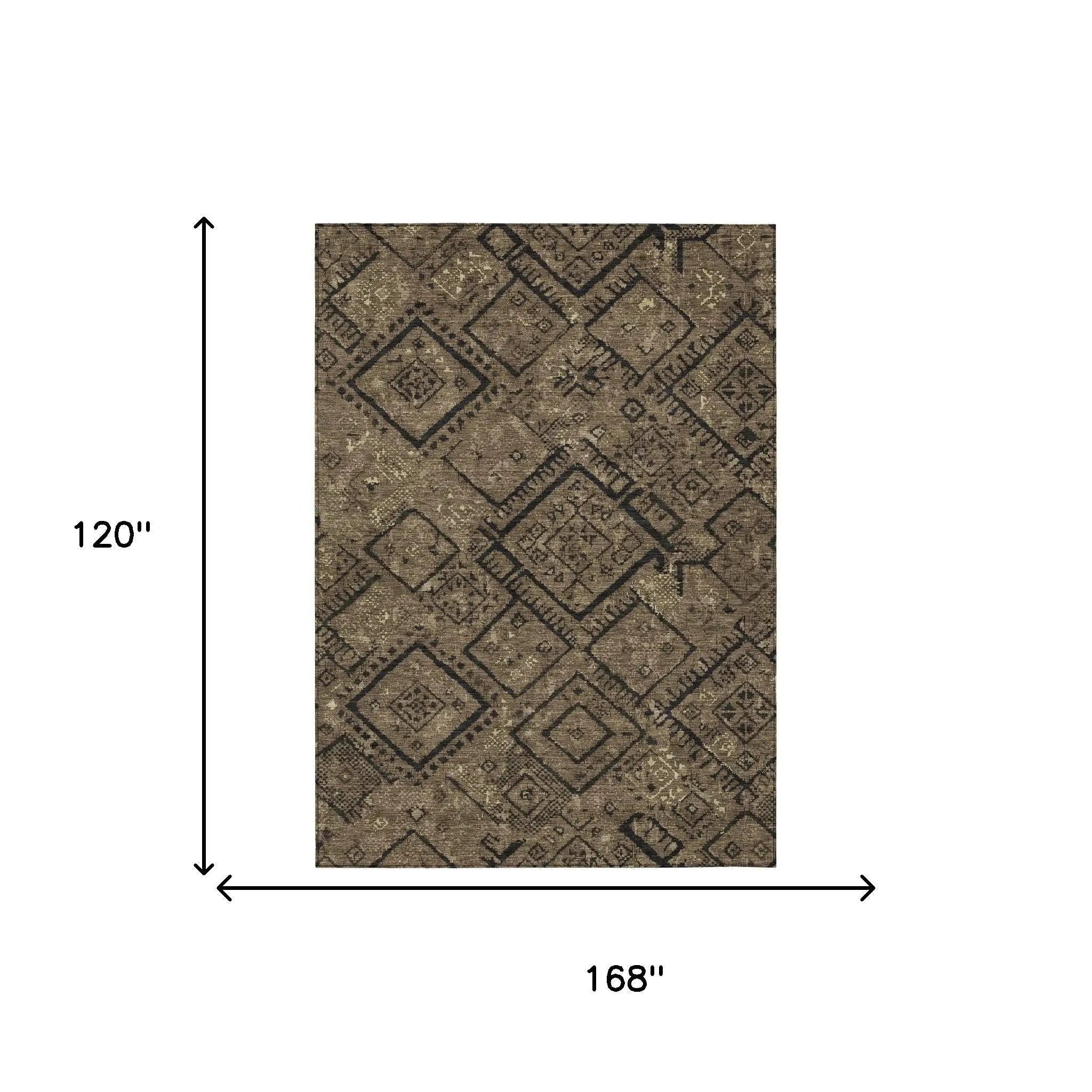10' X 14' Chocolate And Brown Geometric Washable Indoor Outdoor Area Rug Homeroots Outdoor
