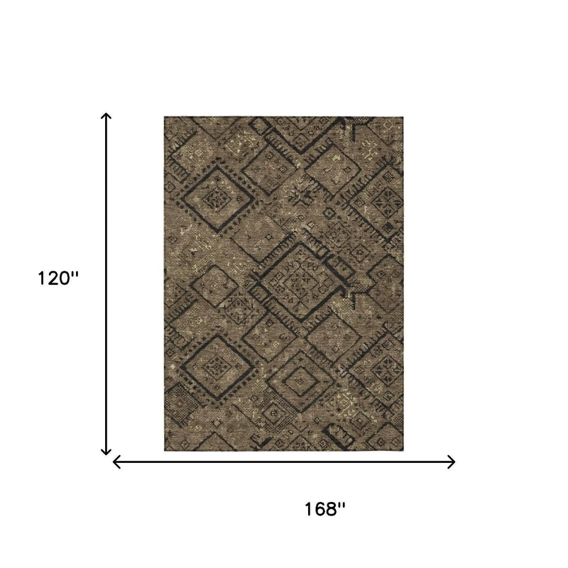 10' X 14' Chocolate And Brown Geometric Washable Indoor Outdoor Area Rug Homeroots Outdoor