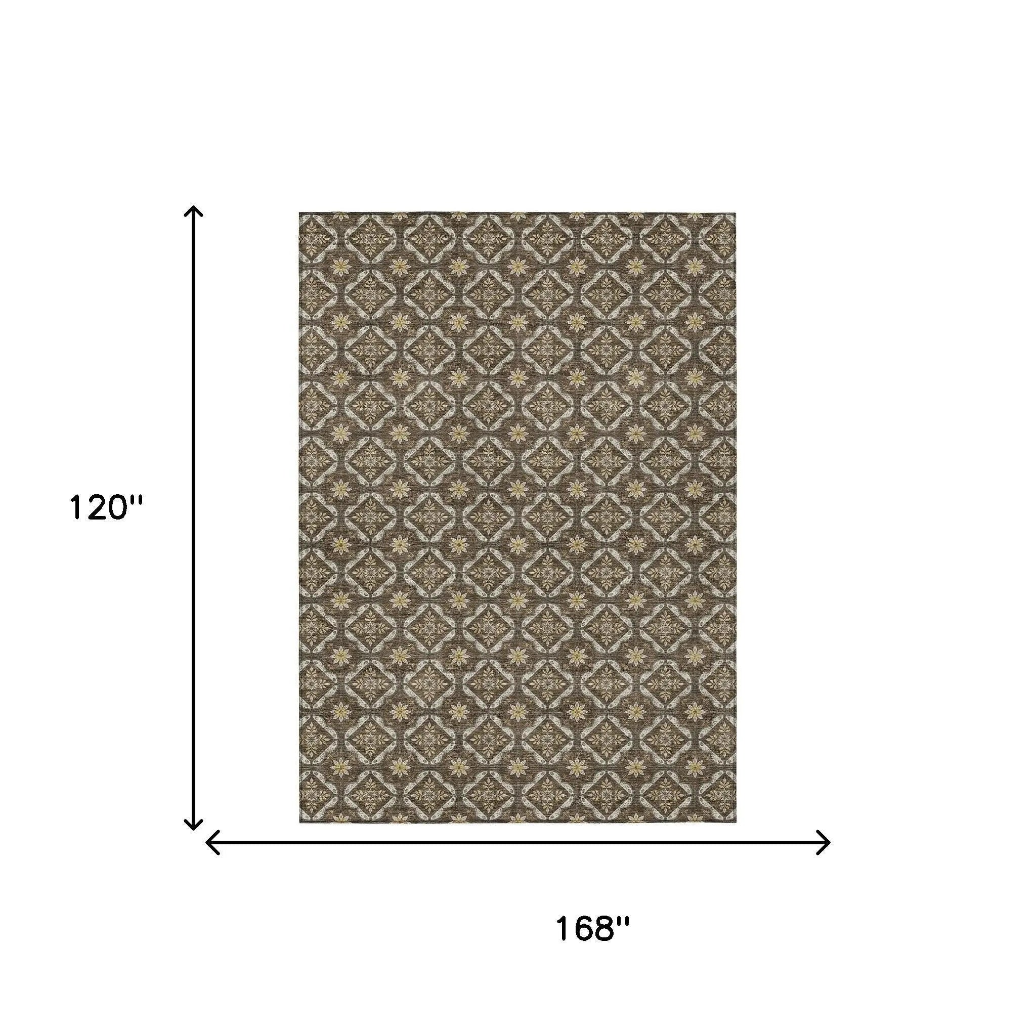 10' X 14' Chocolate And Brown Geometric Washable Indoor Outdoor Area Rug Homeroots Outdoor