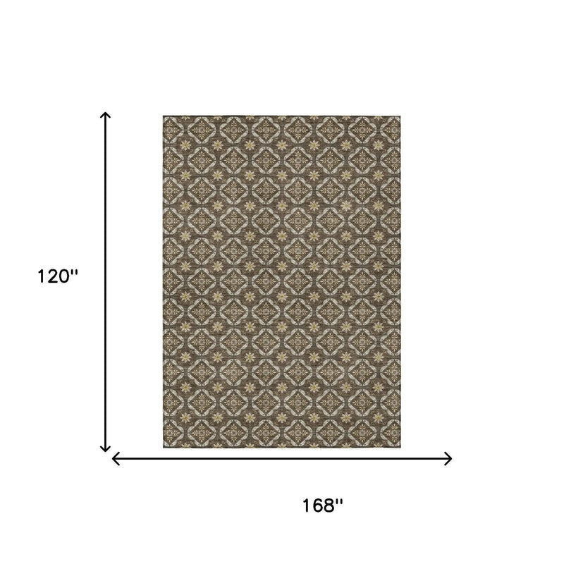 10' X 14' Chocolate And Brown Geometric Washable Indoor Outdoor Area Rug Homeroots Outdoor
