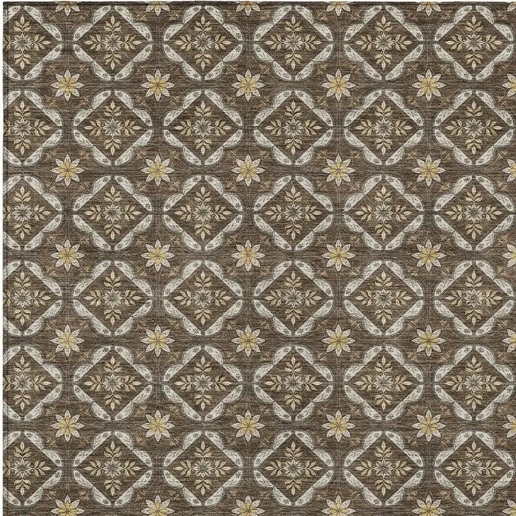 10' X 14' Chocolate And Brown Geometric Washable Indoor Outdoor Area Rug Homeroots Outdoor