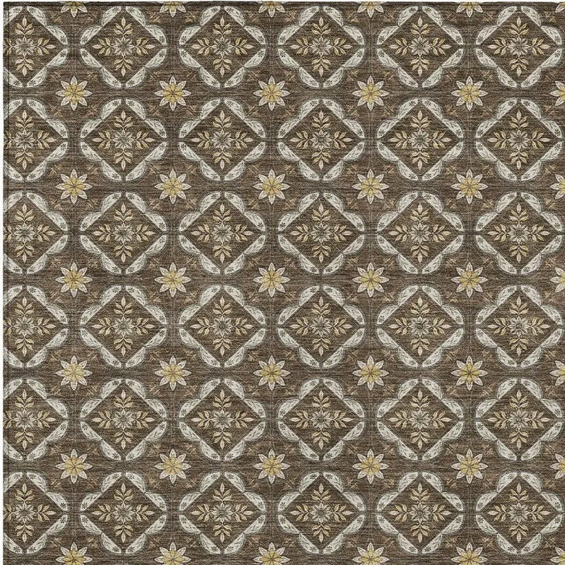 10' X 14' Chocolate And Brown Geometric Washable Indoor Outdoor Area Rug Homeroots Outdoor