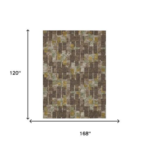 10' X 14' Chocolate And Brown Geometric Washable Indoor Outdoor Area Rug Homeroots Outdoor