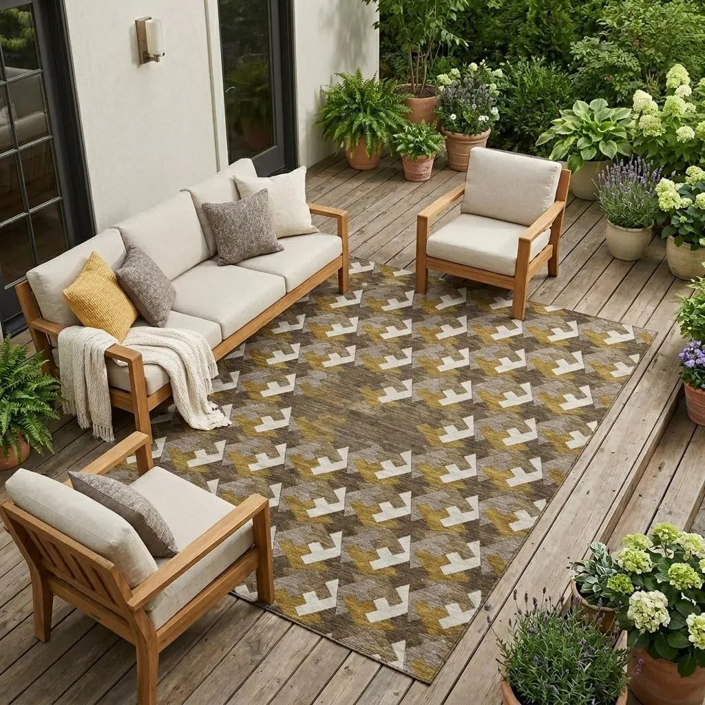 10' X 14' Chocolate And Brown Geometric Washable Indoor Outdoor Area Rug Homeroots Outdoor