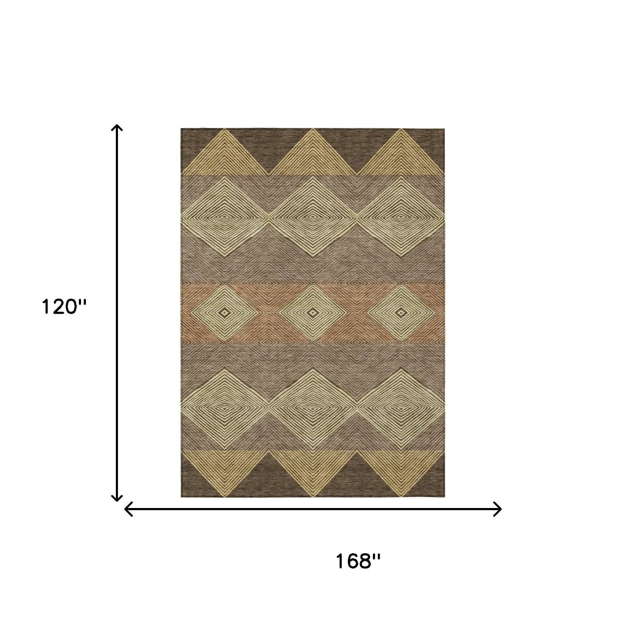10' X 14' Chocolate And Brown Geometric Washable Indoor Outdoor Area Rug Homeroots Outdoor