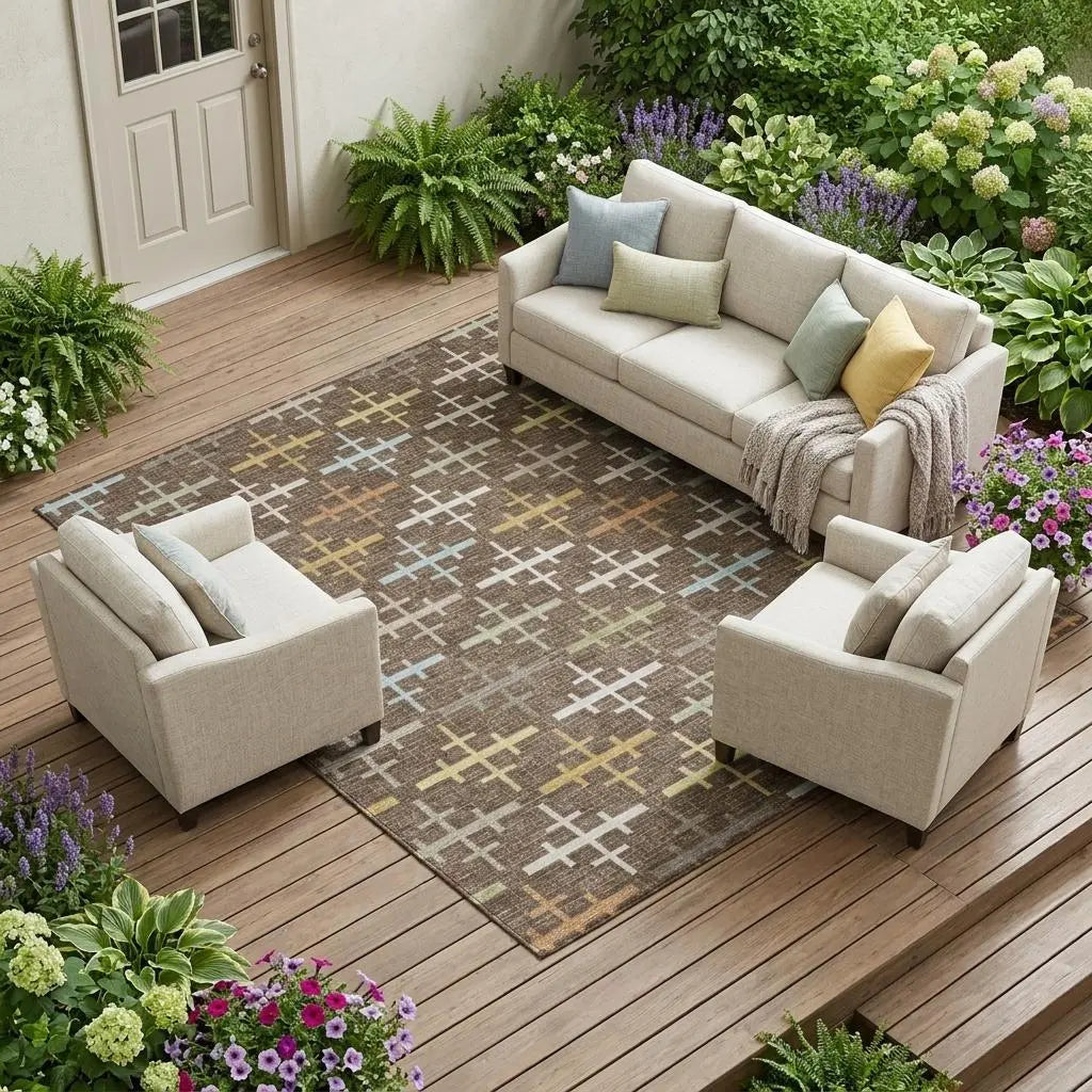 10' X 14' Chocolate And Brown Geometric Washable Indoor Outdoor Area Rug Homeroots Outdoor