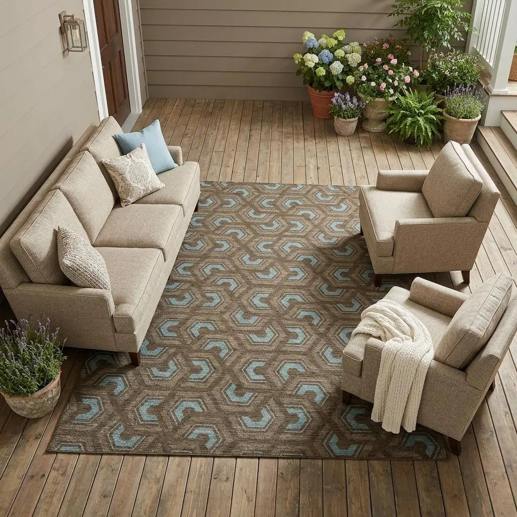 10' X 14' Chocolate And Brown Geometric Washable Indoor Outdoor Area Rug Homeroots Outdoor