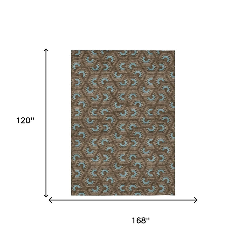 10' X 14' Chocolate And Brown Geometric Washable Indoor Outdoor Area Rug Homeroots Outdoor