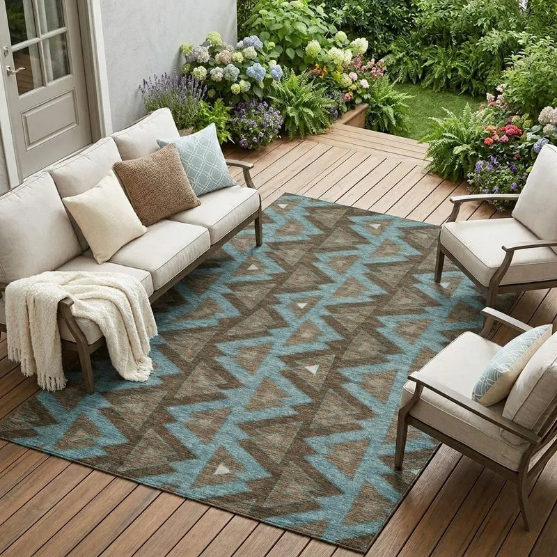 10' X 14' Chocolate And Brown Geometric Washable Indoor Outdoor Area Rug Homeroots Outdoor