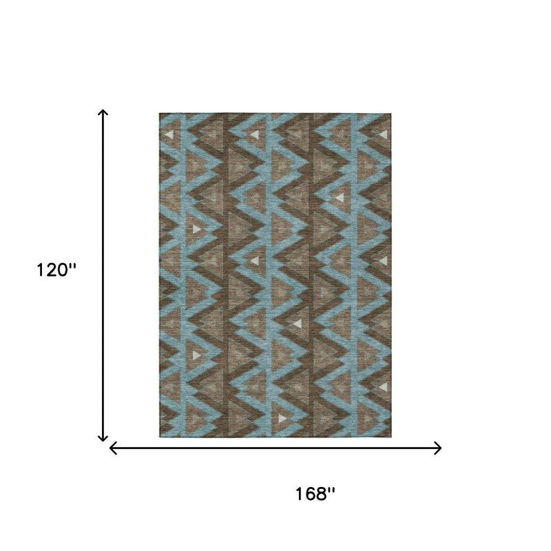 10' X 14' Chocolate And Brown Geometric Washable Indoor Outdoor Area Rug Homeroots Outdoor