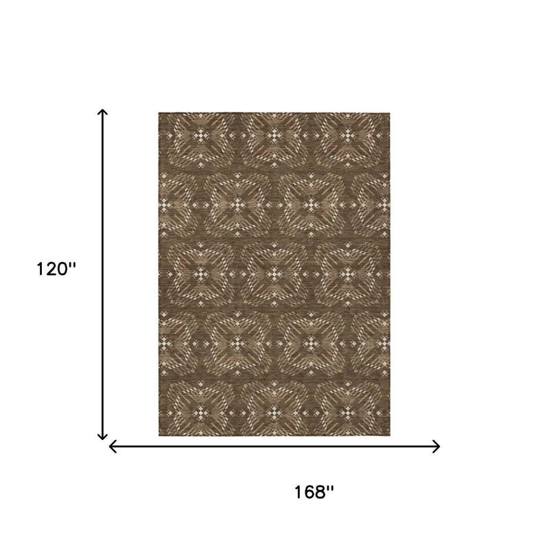 10' X 14' Chocolate And Brown Geometric Washable Indoor Outdoor Area Rug Homeroots Outdoor