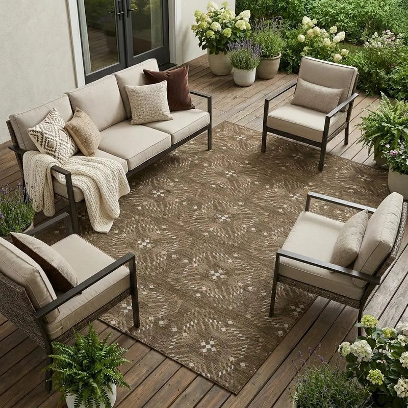 10' X 14' Chocolate And Brown Geometric Washable Indoor Outdoor Area Rug Homeroots Outdoor