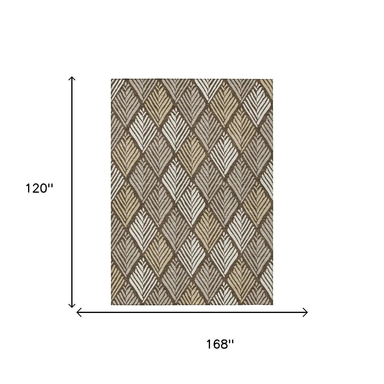 10' X 14' Chocolate And Brown Geometric Washable Indoor Outdoor Area Rug Homeroots Outdoor