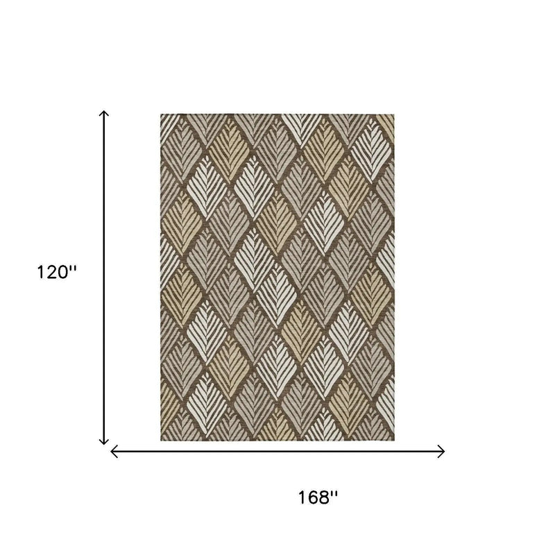 10' X 14' Chocolate And Brown Geometric Washable Indoor Outdoor Area Rug Homeroots Outdoor