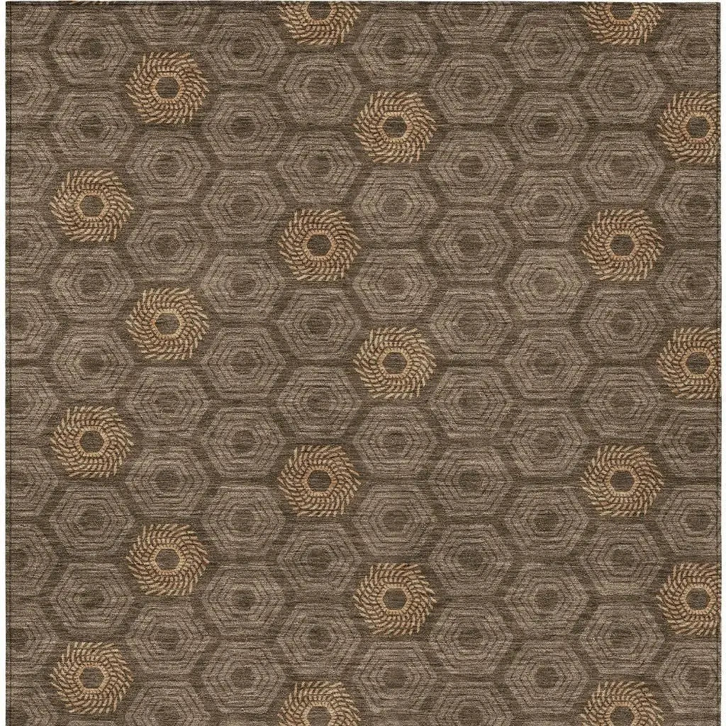 10' X 14' Chocolate And Brown Geometric Washable Indoor Outdoor Area Rug Homeroots Outdoor