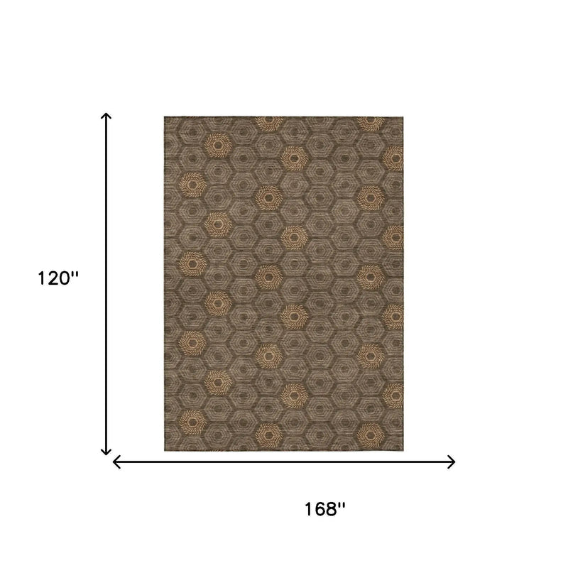 10' X 14' Chocolate And Brown Geometric Washable Indoor Outdoor Area Rug Homeroots Outdoor