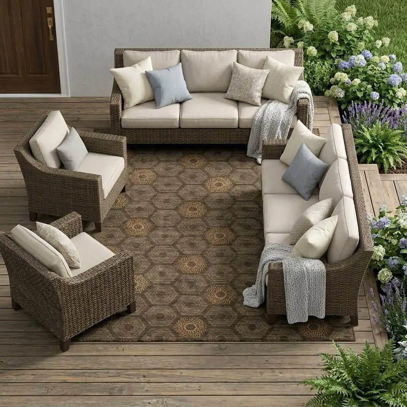 10' X 14' Chocolate And Brown Geometric Washable Indoor Outdoor Area Rug Homeroots Outdoor