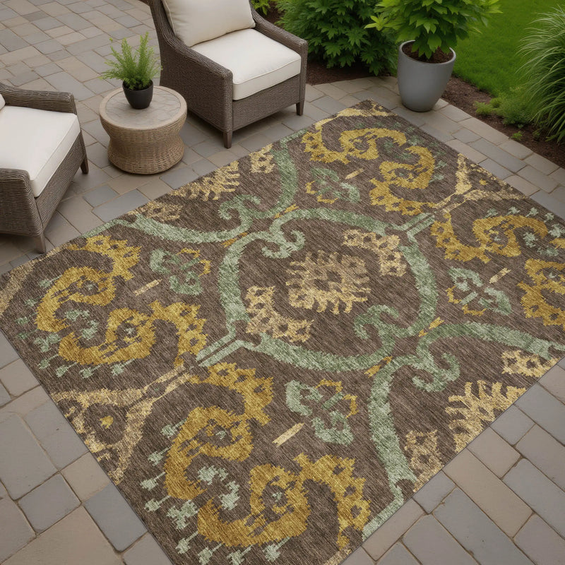 10' X 14' Chocolate And Brown Ikat Washable Indoor Outdoor Area Rug Homeroots Outdoor