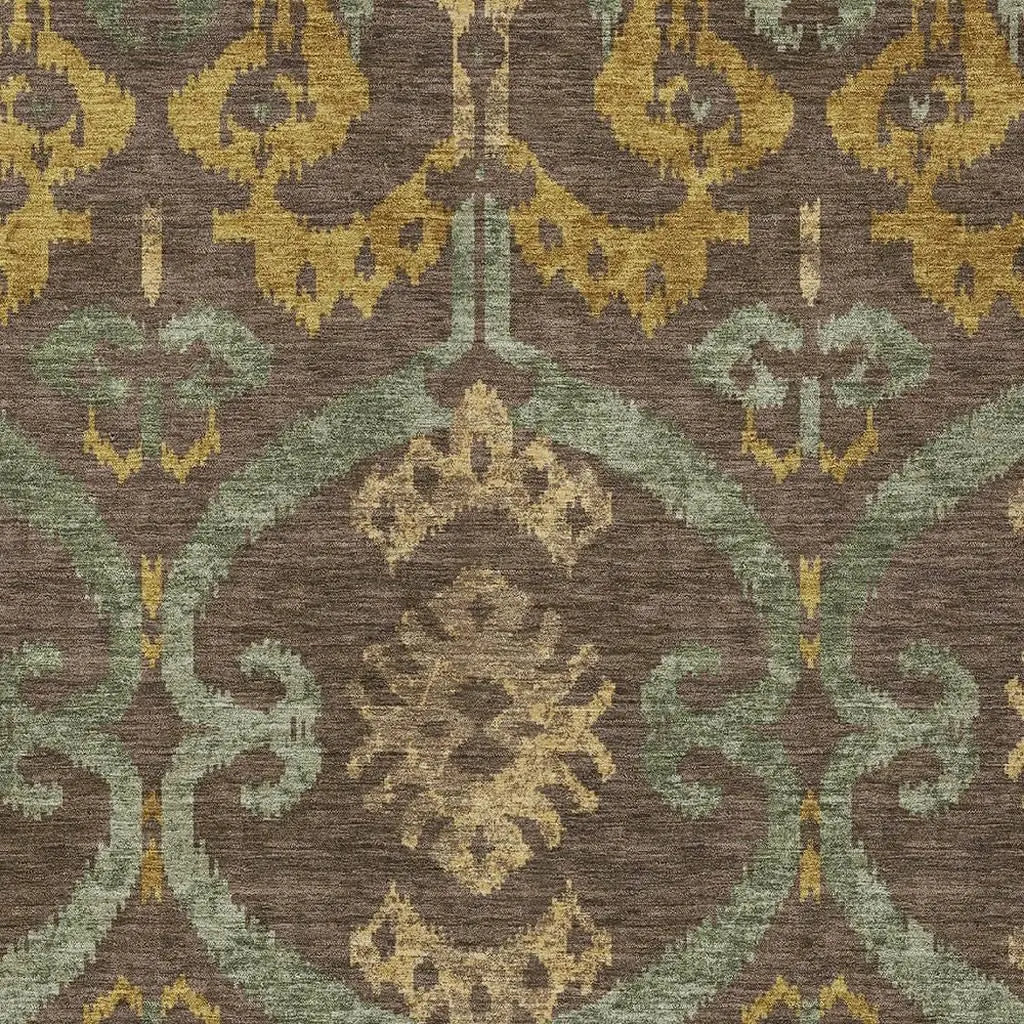 10' X 14' Chocolate And Brown Ikat Washable Indoor Outdoor Area Rug Homeroots Outdoor