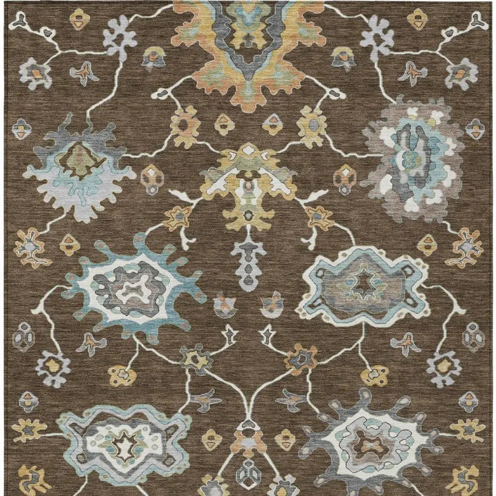 10' X 14' Chocolate And Brown Oriental Washable Indoor Outdoor Area Rug Homeroots Outdoor