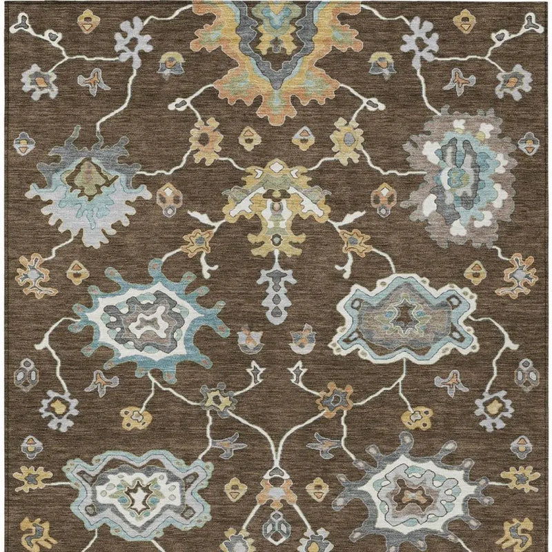10' X 14' Chocolate And Brown Oriental Washable Indoor Outdoor Area Rug Homeroots Outdoor