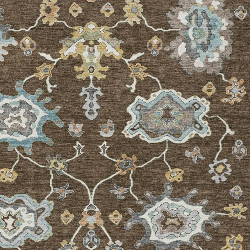 10' X 14' Chocolate And Brown Oriental Washable Indoor Outdoor Area Rug Homeroots Outdoor