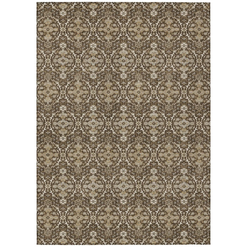 10' X 14' Chocolate And Brown Oriental Washable Indoor Outdoor Area Rug Homeroots Outdoor
