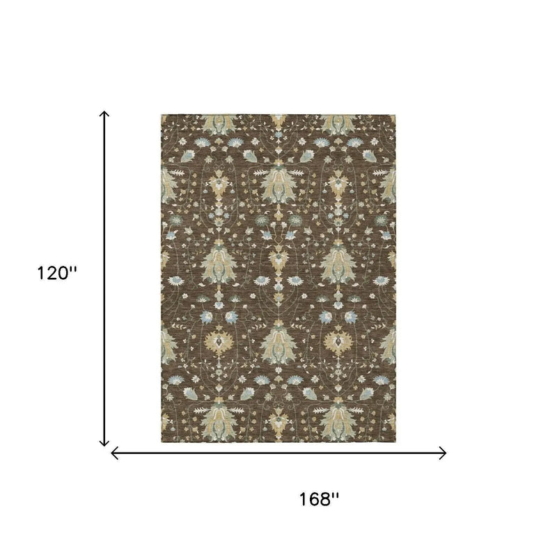 10' X 14' Chocolate And Brown Oriental Washable Indoor Outdoor Area Rug Homeroots Outdoor
