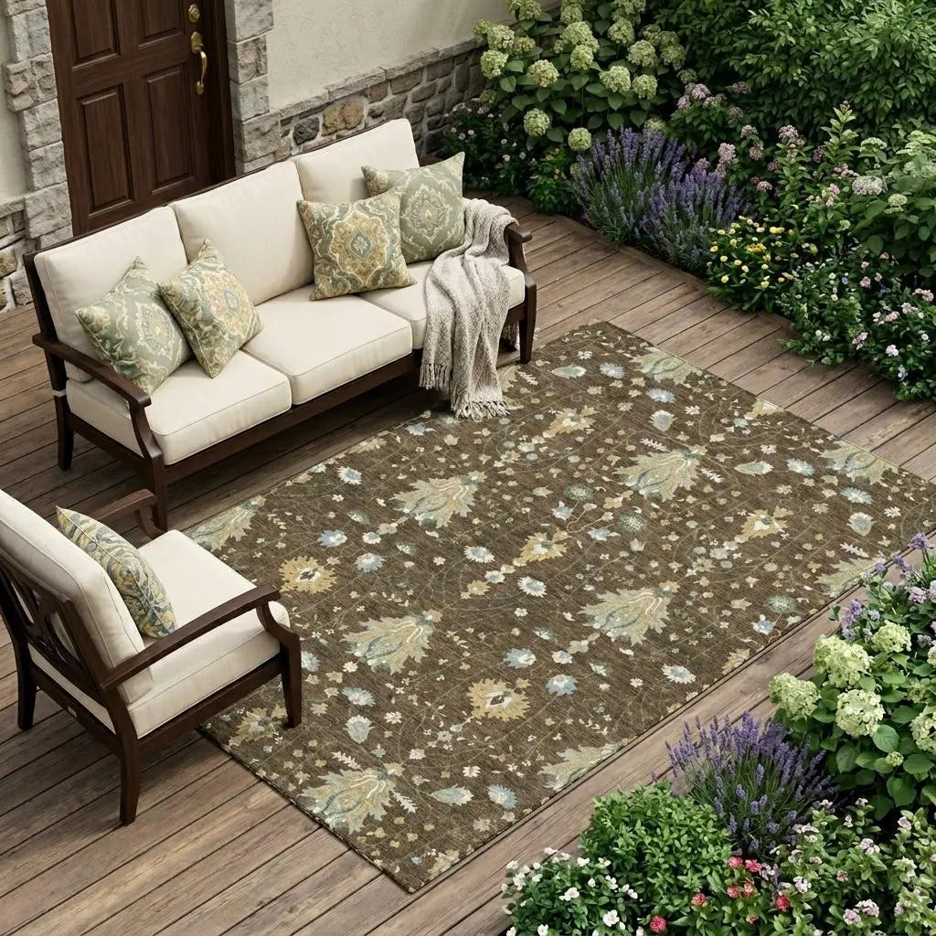 10' X 14' Chocolate And Brown Oriental Washable Indoor Outdoor Area Rug Homeroots Outdoor