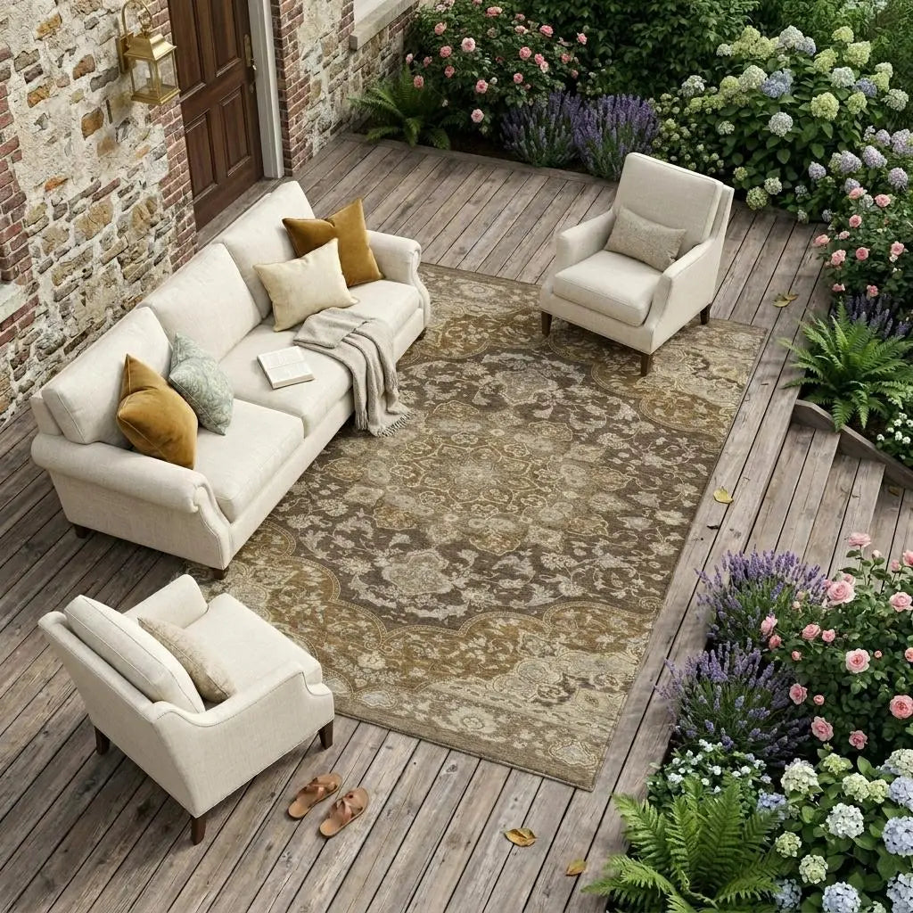 10' X 14' Chocolate And Brown Oriental Washable Indoor Outdoor Area Rug Homeroots Outdoor