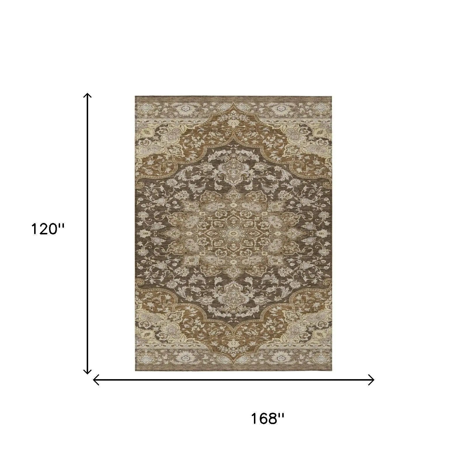 10' X 14' Chocolate And Brown Oriental Washable Indoor Outdoor Area Rug Homeroots Outdoor