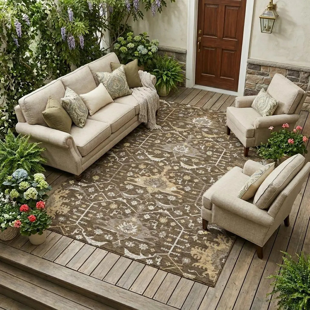 10' X 14' Chocolate And Brown Oriental Washable Indoor Outdoor Area Rug Homeroots Outdoor