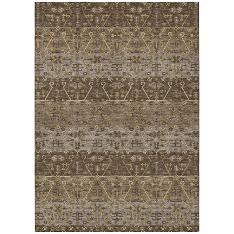 10' X 14' Chocolate And Brown Oriental Washable Indoor Outdoor Area Rug Homeroots Outdoor