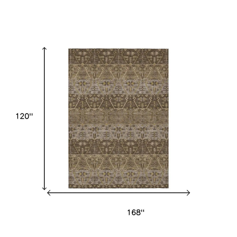 10' X 14' Chocolate And Brown Oriental Washable Indoor Outdoor Area Rug Homeroots Outdoor