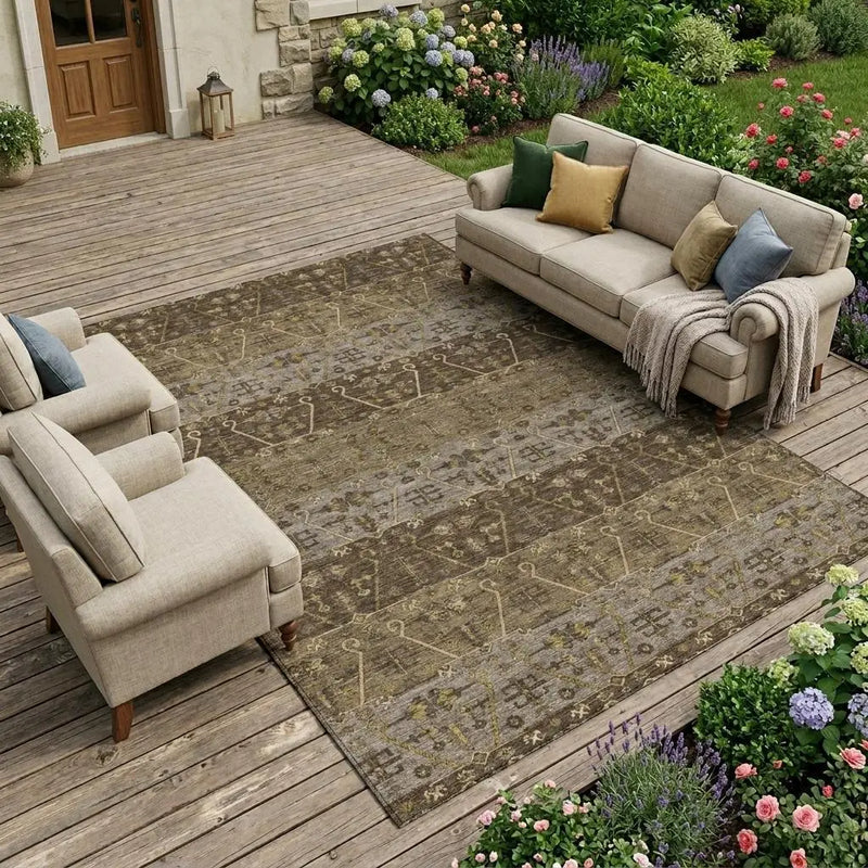 10' X 14' Chocolate And Brown Oriental Washable Indoor Outdoor Area Rug Homeroots Outdoor