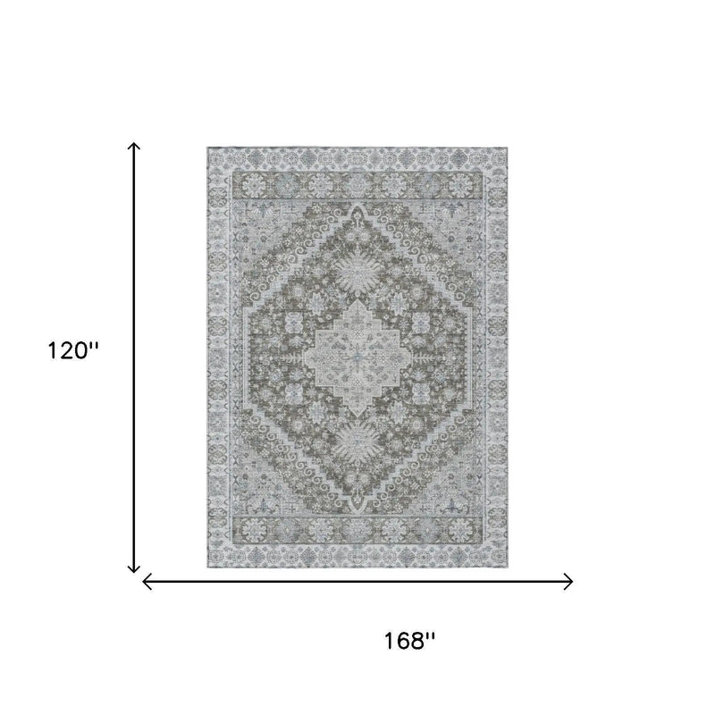 10' X 14' Chocolate And Brown Oriental Washable Indoor Outdoor Area Rug Homeroots Outdoor
