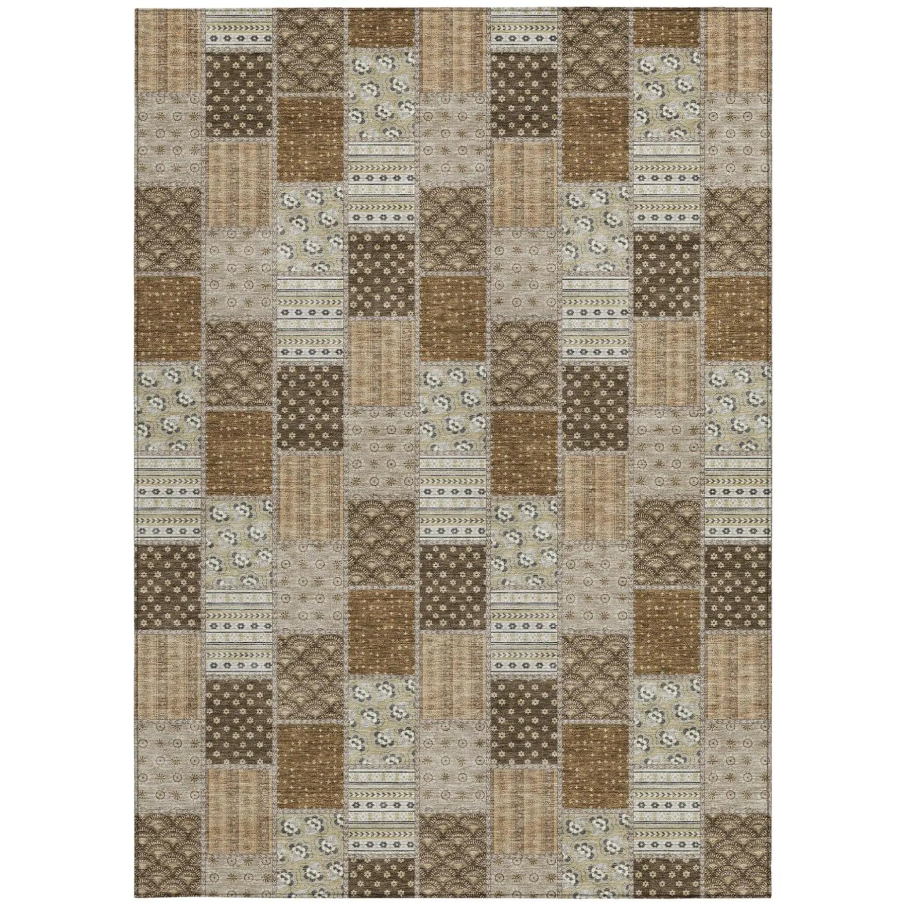 10' X 14' Chocolate And Brown Patchwork Washable Indoor Outdoor Area Rug Homeroots Outdoor