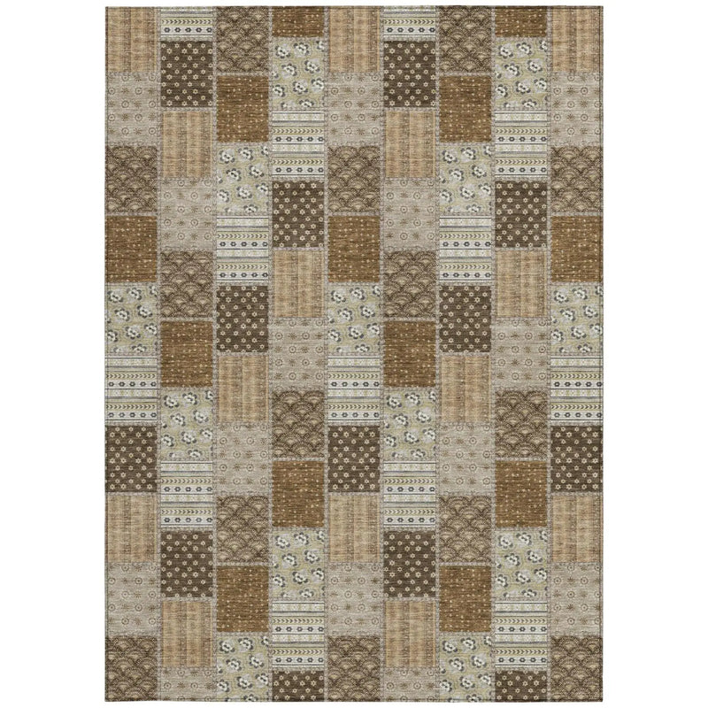10' X 14' Chocolate And Brown Patchwork Washable Indoor Outdoor Area Rug Homeroots Outdoor