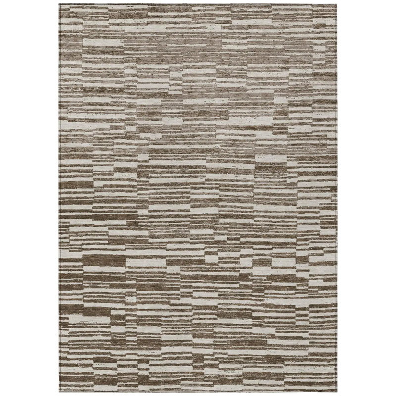10' X 14' Chocolate And Brown Striped Washable Indoor Outdoor Area Rug Homeroots Outdoor
