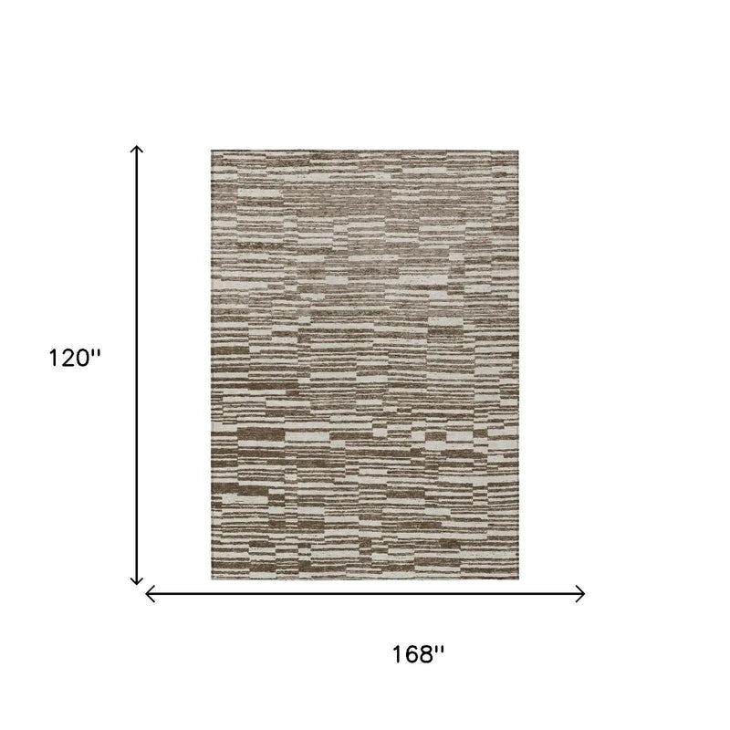 10' X 14' Chocolate And Brown Striped Washable Indoor Outdoor Area Rug Homeroots Outdoor