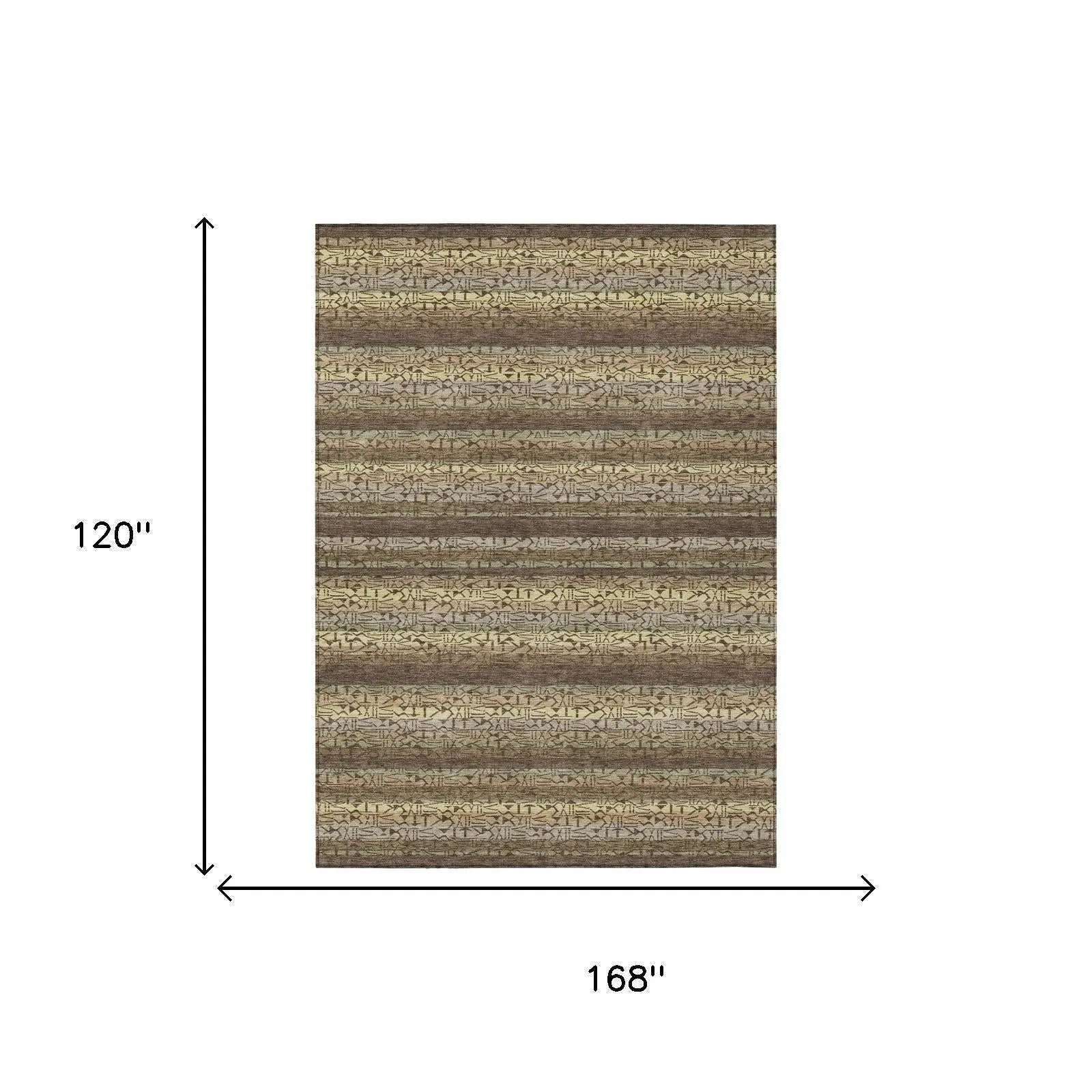 10' X 14' Chocolate And Brown Striped Washable Indoor Outdoor Area Rug Homeroots Outdoor