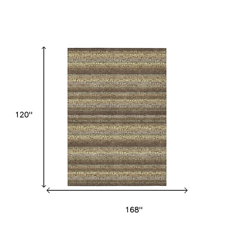 10' X 14' Chocolate And Brown Striped Washable Indoor Outdoor Area Rug Homeroots Outdoor