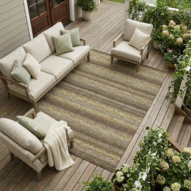 10' X 14' Chocolate And Brown Striped Washable Indoor Outdoor Area Rug Homeroots Outdoor
