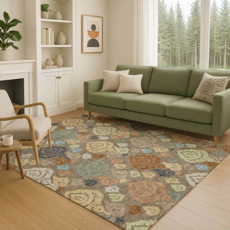 10' X 14' Chocolate And Charcoal Damask Washable Indoor Outdoor Area Rug Homeroots Outdoor