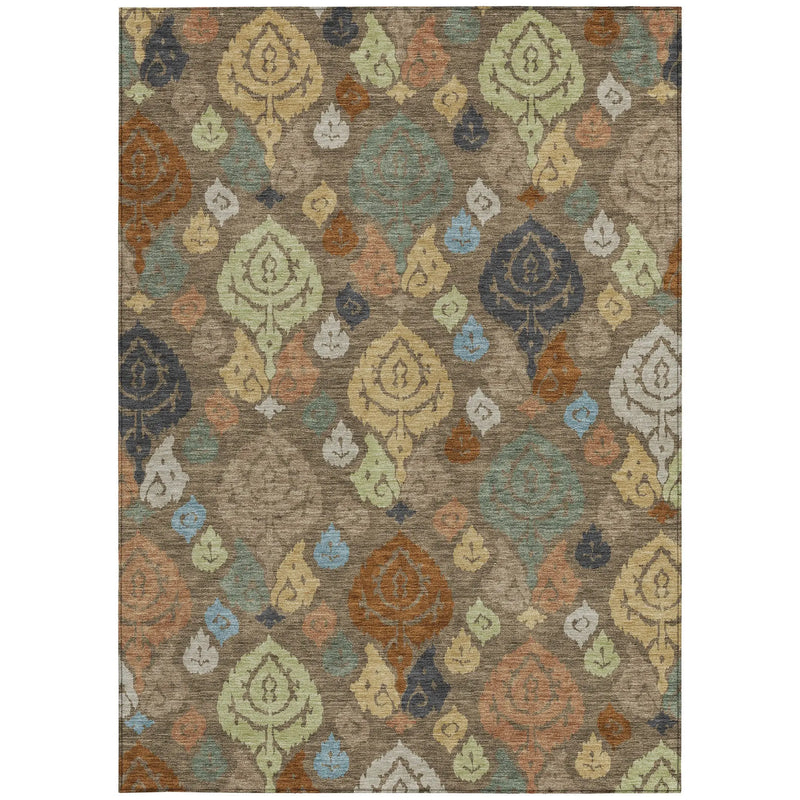 10' X 14' Chocolate And Charcoal Damask Washable Indoor Outdoor Area Rug Homeroots Outdoor