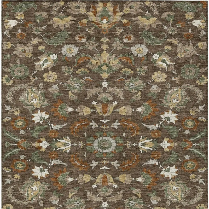 10' X 14' Chocolate And Charcoal Floral Medallion Washable Indoor Outdoor Area Rug Homeroots Outdoor