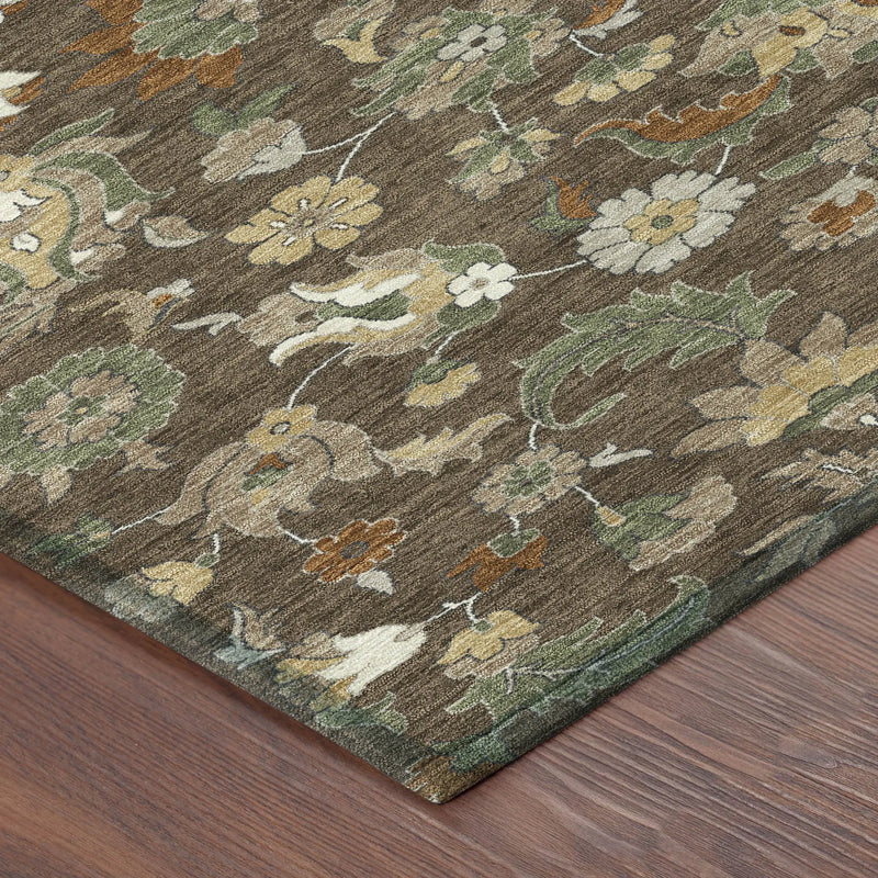 10' X 14' Chocolate And Charcoal Floral Medallion Washable Indoor Outdoor Area Rug Homeroots Outdoor