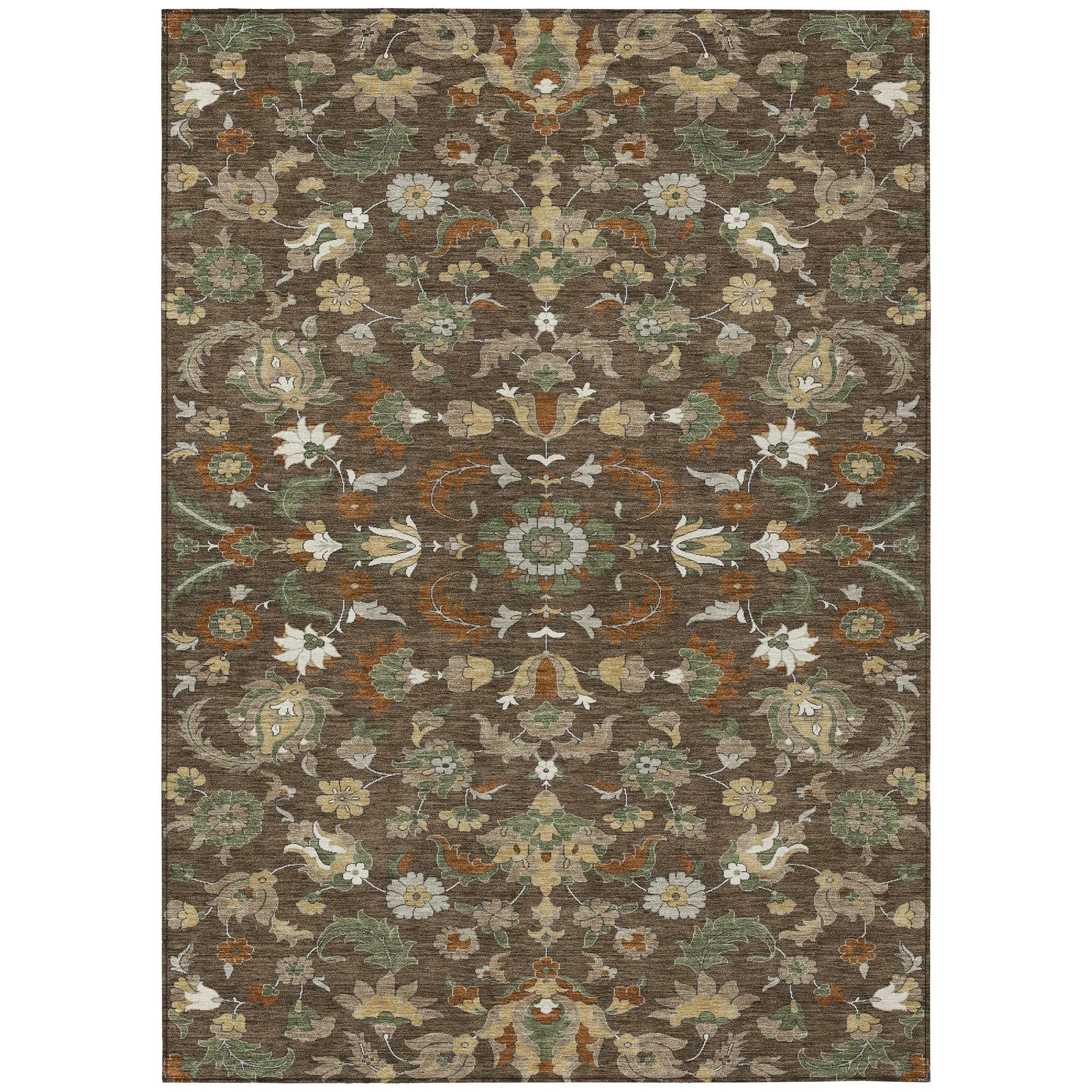 10' X 14' Chocolate And Charcoal Floral Medallion Washable Indoor Outdoor Area Rug Homeroots Outdoor