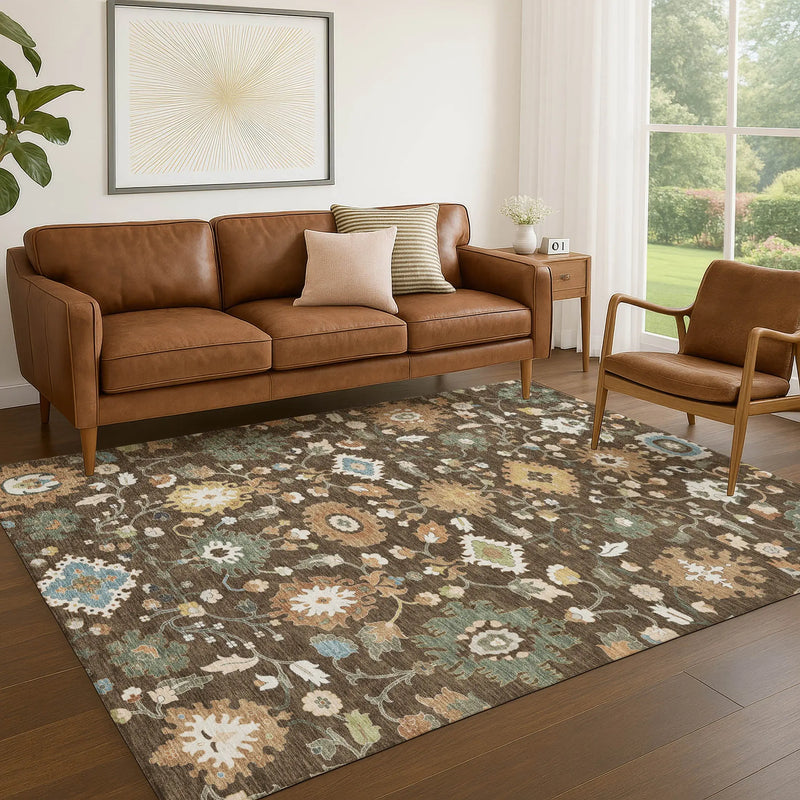 10' X 14' Chocolate And Copper Floral Medallion Washable Indoor Outdoor Area Rug Homeroots Outdoor